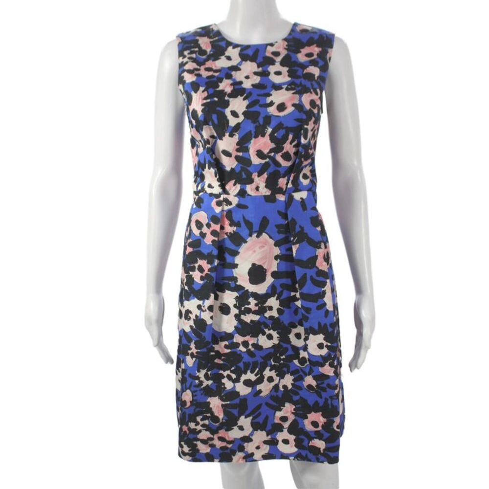 Marni Womens Blue Floral Sheath Knee Length Dress Zip Sleeveless Cotton Size 40